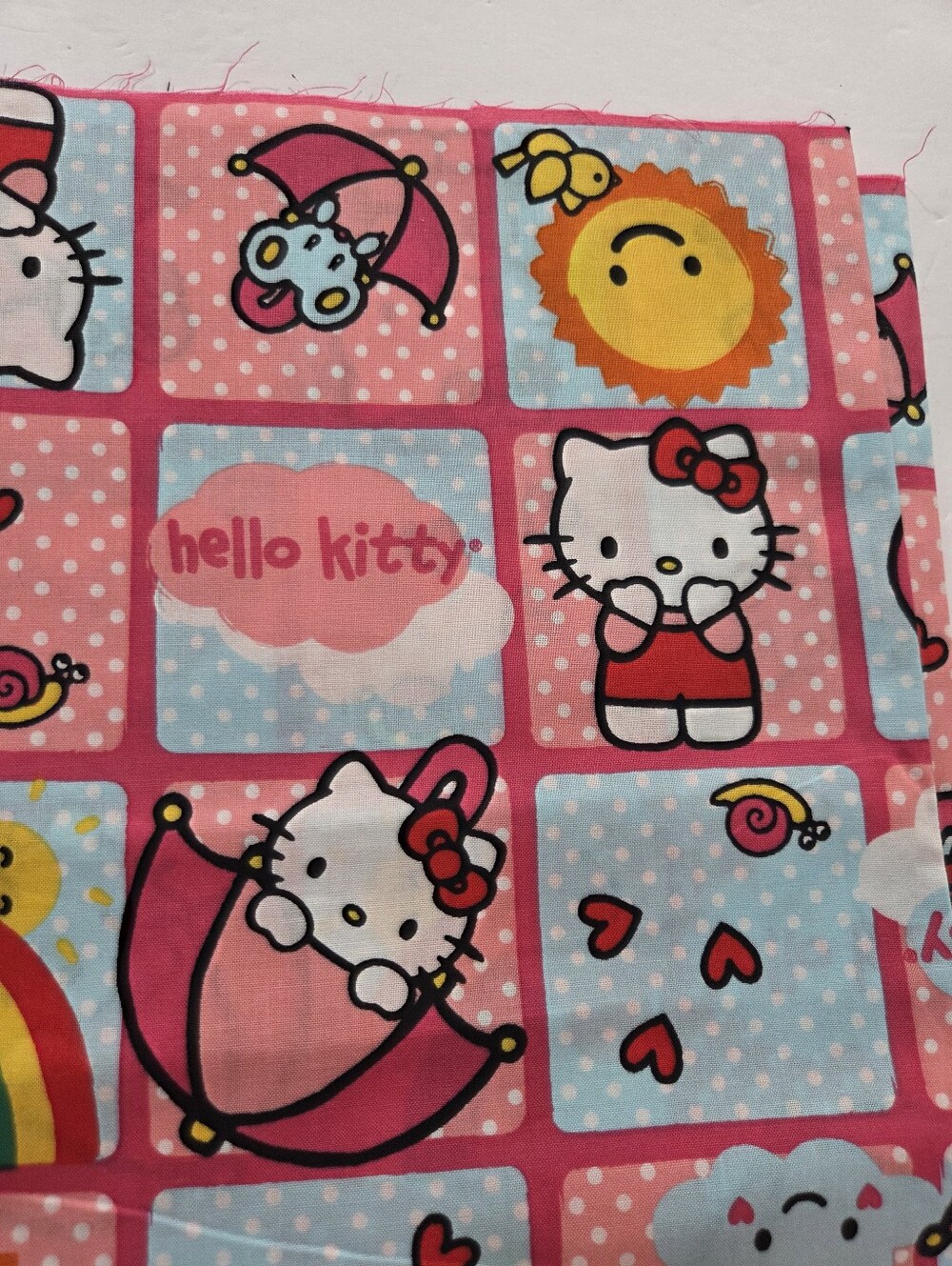 Hello Kitty Pink Rainbow & Sun Kids Fabric - Picture 2 of 6